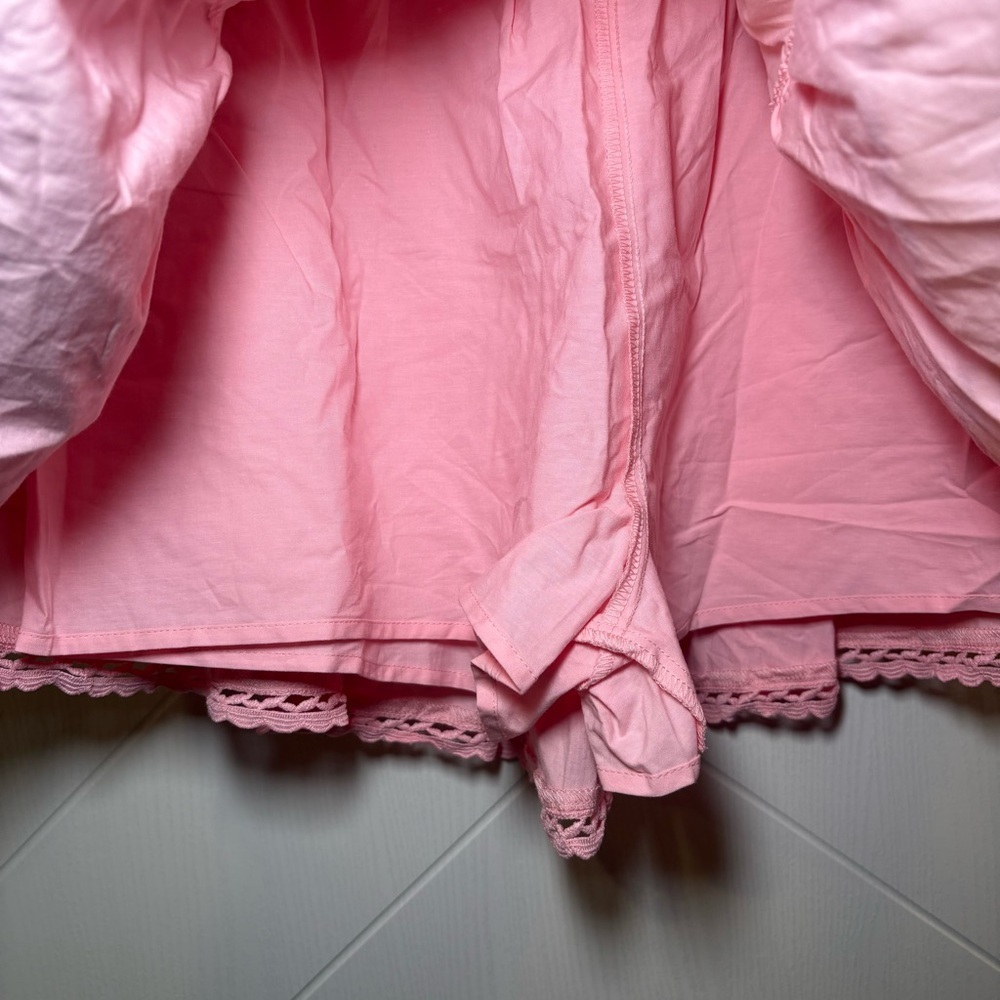 Pink‎ Boho Ruffle Skort Tiered Eyelet Trim Mini Skirt Coquette Cottagecore M - Picture 4 of 7